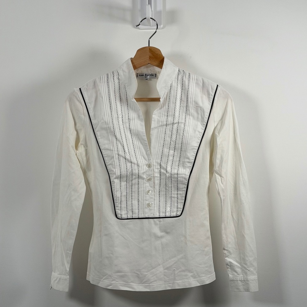 Anne Fontaine Nilda White Pima Cotton Tuxedo Bib Pintuck Blouse French 38 US 6